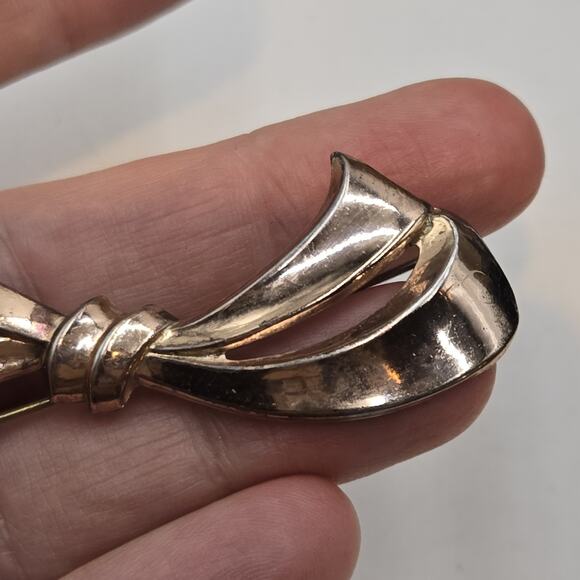 Vintage 1940s Vermeil 925 Sterling Silver Bow Design Pin Brooch Rose Gold - Picture 3 of 7